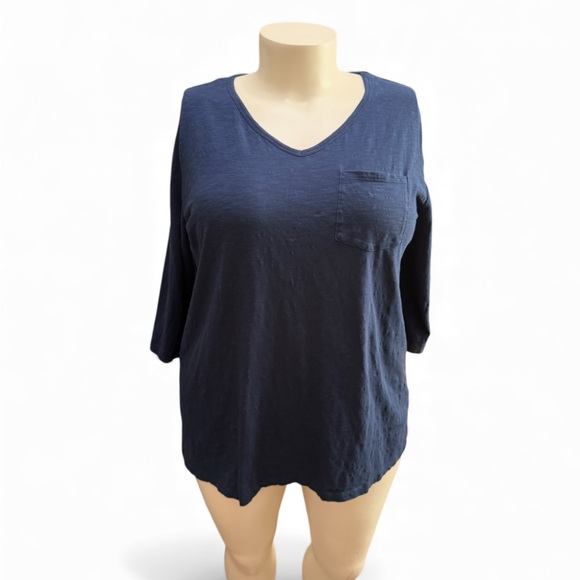 Catherines Tops - Catherines Plus Size 3/4 Sleeve Navy One Pocket V-neck T-shirt Size 0x